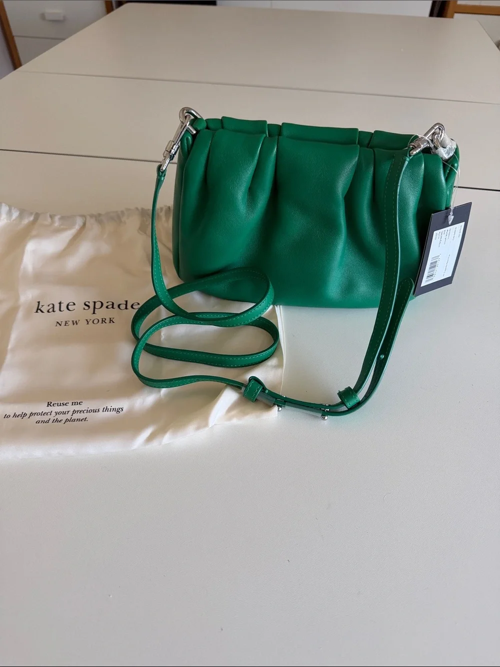 NEW NWT Kate Spade Emerald Green Pleated Vegan Leather Crossbody Bag